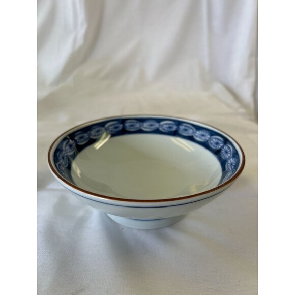 Vintage Blue & White Ceramic Bowl With Floral Rim Design 6-Inch Diameter Decorat - Picture 1 of 2